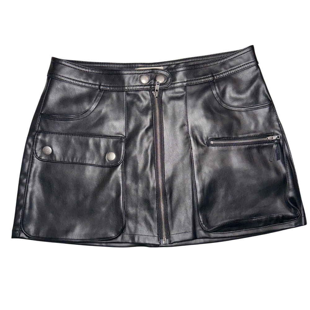 Aeropostale Faux Leather Mini Skirt Black‎ Zip Front Moto Y2K Womens Medium